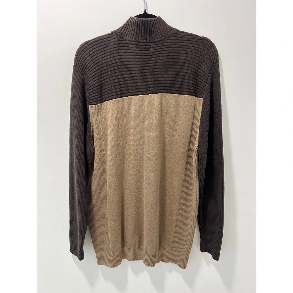 Axcess Claiborne Mens Large Brown Tan Color Block Quarter Zip Cotton Sweater L